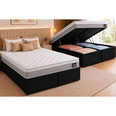 Cama Box Baú Crc Queen +Colchão Ortopédico Magnum Hellen 158