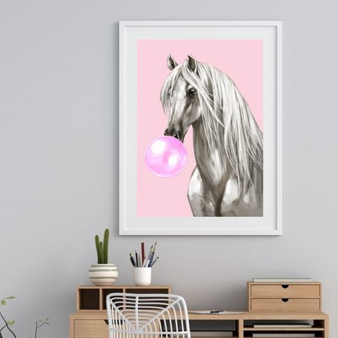 Quadro Cavalo Bubble Gum - 60x48cm:madeira Preta