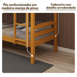 Beliche Solteiro Madeira Maciça Cor Mel com Grade de Proteção - 5