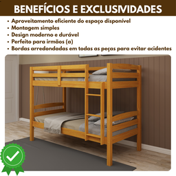 Beliche Solteiro Madeira Maciça Cor Mel com Grade de Proteção - 3