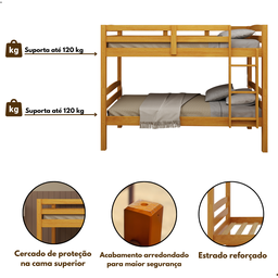 Beliche Solteiro Madeira Maciça Cor Mel com Grade de Proteção - 7