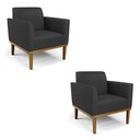 Ver imagem 1 de Kit 2 Poltronas Base de Madeira Fixa Castanho Marisa Corino D03 - D'Rossi Preto