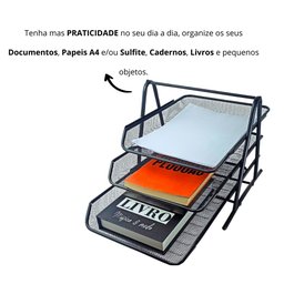 Kit 8 Bandeja Organizadora Tripla de Papel Documentos para Mesa de Escritório - 7