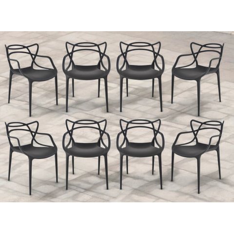 Kit com 8 Cadeiras Allegra Preta em Polipropileno Ideal para Sala de Jantar e Cozinha