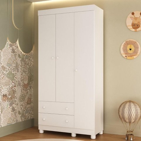 Guarda-roupa Infantil 92cm 3 Portas e 2 Gavetas Allegra Multimóveis Mp4442 Branco
