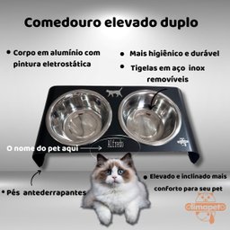 Comedouro Elevado Inclinado Duplo Gato Preto - 5