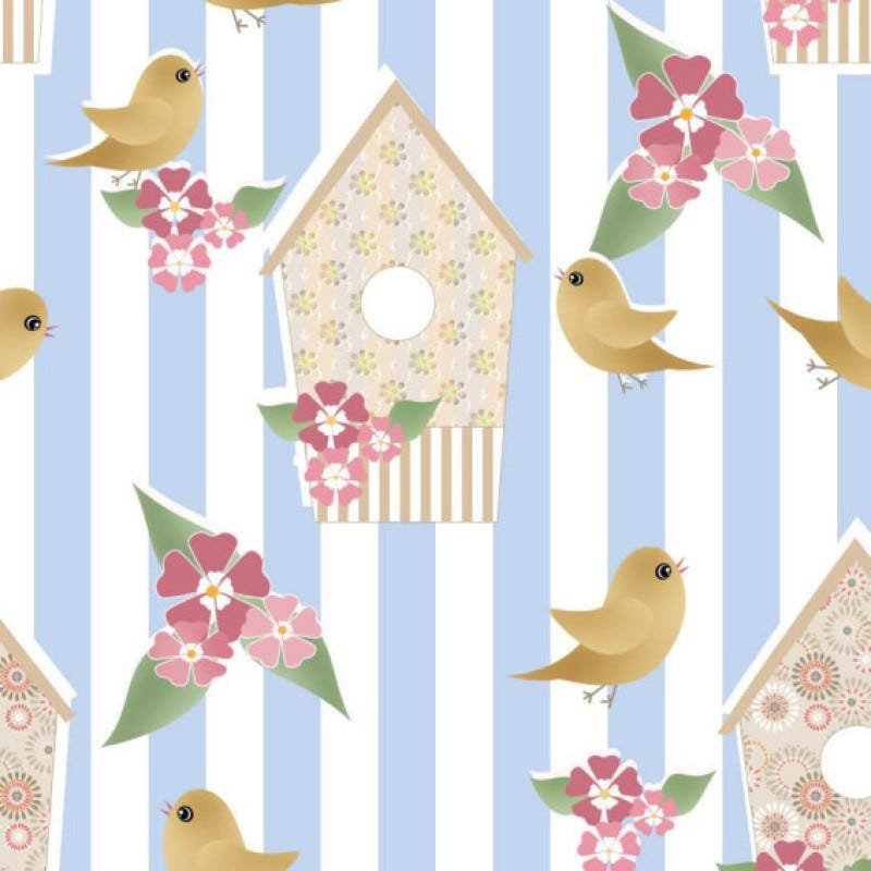 Papel de Parede Passarinhos com Listras Adesivo MadeiraMadeira