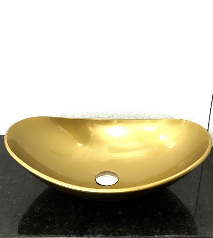 Cuba de vidro oval dourada de sobrepor 56,5 x 37 x 14,8cm - 1