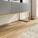 Ver imagem 2 de Rack para Sala Cinza MDF Estante Industrial para TV até 50 Polegadas Pé de Ferro Dourado