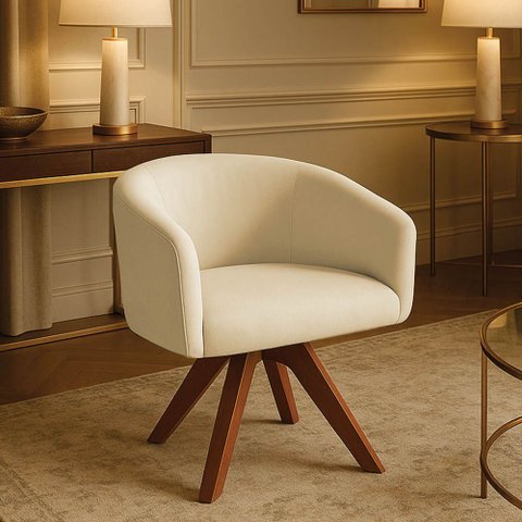 Poltrona Sala Base Giratória Madeira Arielle Suede D03 - D’Rossi