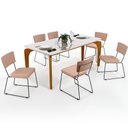 Ver imagem 1 de Mesa De Jantar Capri 160cm Off White Nature Com 6 Cadeiras Allana B05 Linho Rosê - Lyam Decor