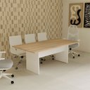 Ver imagem 1 de Mesa Reunião 8 Lugares 200cm x 100cm Retangular Executiva com Pé Painel para Escritório Corporate Marrom/Carvalho Treviso/Branco