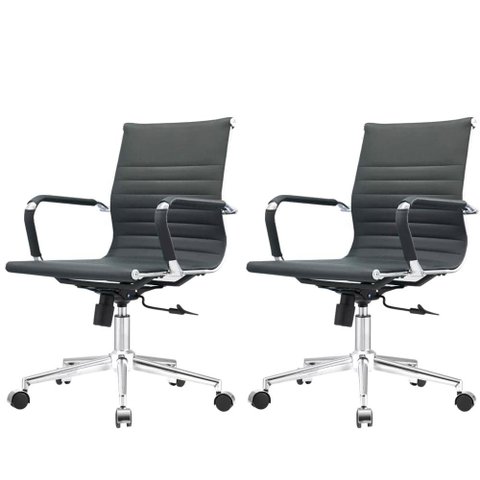Kit 2 Cadeiras Giratória Baixa Office Manhattan Esteirinha Fratini Revestida em (pu) Preto Base Rod