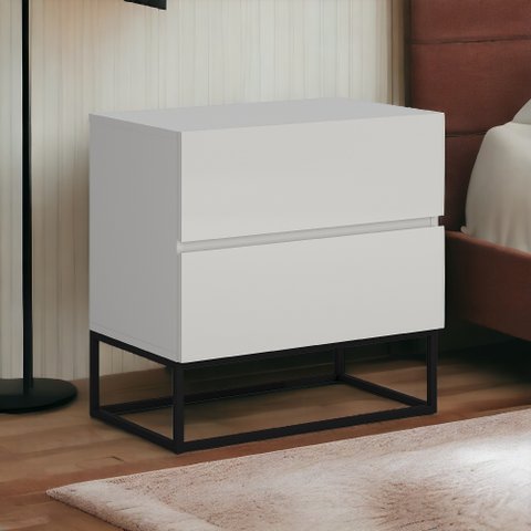 Mesa Cabeceira Eros 2 Gavetas Estilo Industrial com Pés  