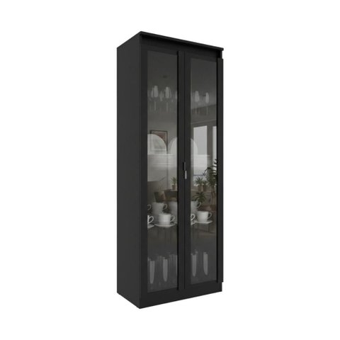 Cristaleira com 2 Portas de Vidro e 3 Prateleiras 60cm Multimóveis CR50294 Preto