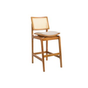 Banqueta Megan Estofada com Encosto Palhinha Estilo Moderno:Linho Dourado