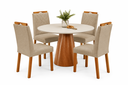 Ver imagem 1 de Conjunto Sala de Jantar Mesa Gênova 110cm Tampo Redondo Vidro Off White com 4 Cadeira