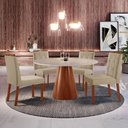 Ver imagem 1 de Conjunto Sala de Jantar Mesa Gênova 110cm Tampo Redondo Vidro Off White com 4 Cadeira