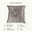 Ver imagem 3 de Capa de Almofada Decorativa Bordada Cinza com Miçangas e Pedrarias – 30 x 30 cm