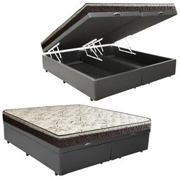 Cama Box Baú Queen Sintético Bipartido + Colchão Elegance Ortopédico Espuma D33 Extra Firme 158x198x - 1