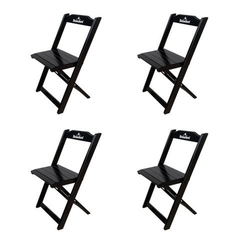 Kit 4 Cadeiras Dobráveis Madeira Personalizada Hei Preta - Cor: Preto