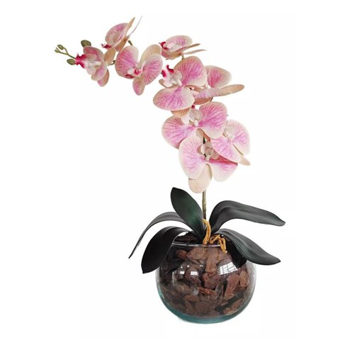 Arranjo de Sala Mesa Flores Orquídeas Artificiais Vaso Vidro