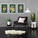 Ver imagem 1 de Kit 3 Quadros Folhas Verde Musgo com Dourado 33x24cm - com Vidro:moldura Branca