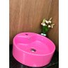 Cuba de louça redonda rosa com apoio para torneira - 5