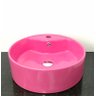 Cuba de louça redonda rosa com apoio para torneira - 1