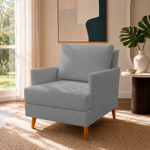 Poltrona Decorativa Serena para Sala Recepção Escritório Bouclé Premium Luxo Almofada Solta Contempo