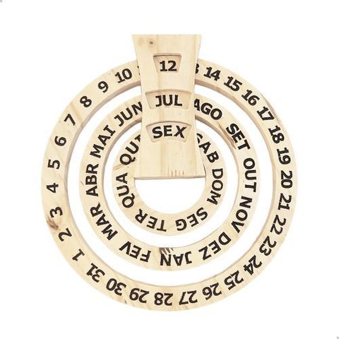 Calendário Criativo Perpétuo em Madeira Pinus Cru:liso