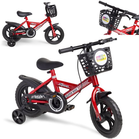 Bicicleta Infantil Aro 12 Vermelha Baby Style Speedy com Rodinhas Removíveis Cesto Cestinha Menino m