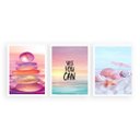Ver imagem 1 de Kit 3 Quadros Zen Praia Candy Colors 33x24cm:Madeira preta