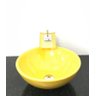 Kit cuba louça amarela redonda,válvula,torneira,sifão - 1