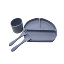 Ver imagem 1 de Kit 4 Peças Alimentação Bebê Silicone Prato Copo Garfo e Colher Cinza