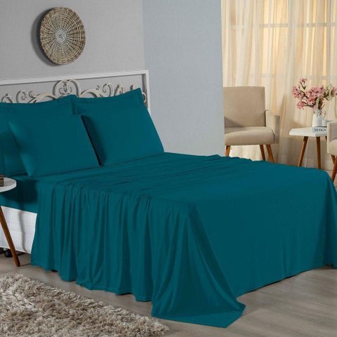 Jogo de Cama Casal Nobre 4 Peças Lençol com Elástico de 30cm de Altura Malha 100% Algodão - Petr