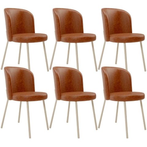 Kit 6 Cadeiras Sala de Jantar Estofada Gavi Arena L02 Couríssimo Camel - Lyam Decor