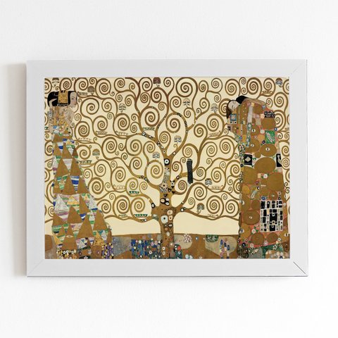 A Árvore da Vida Gustav Klimt Quadro Moldura Branca 60x40cm