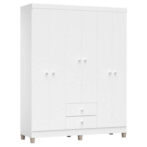Guarda Roupa Infantil Baby Kids 6 Portas Branco Brilho – Incorplac