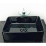 Kit cuba louça preta retangular,válvula,torneira,sifão - 1