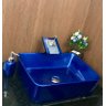 Kit com cuba louça retangular azul,válvula e torneira - 3