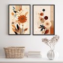 Ver imagem 2 de Kit 2 Quadros Decorativos Boho Flores Terracota 33x24cm:madeira Branca