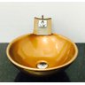 Kit com cuba louça redonda dourada,válvula e torneira dourad - 1