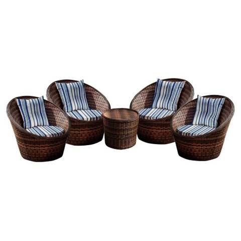 Conjunto de Poltronas Fibra Sintética Buenos Aires - 4 Poltronas + 1 Mesa Centro - Tecido Alanta
