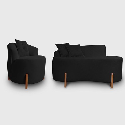 Kit Sofá Orgânico Feijão com Poltrona Pé de Madeira Bouclé Minimalista