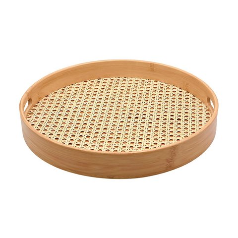 Bandeja Redonda em Bambu com Palha Indiana
