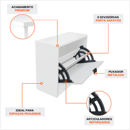 Sapateira Moderna Porta Sapatos Branca Organizador 2 Prateleiras Closet Área de Serviço Tênis Saltos - 3