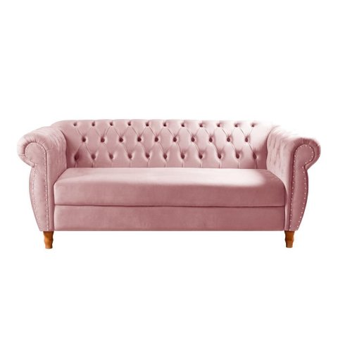 Sofá 3 Lugares Nobreza no Estilo Chesterfield Bella Decor - Veludo Rosê