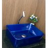 Kit com cuba louça retangular azul,válvula,torneira,sifão - 2