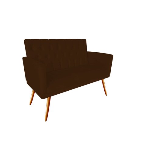 Namoradeira Decorativa Nina Capitonê Suede Marrom 2 Lugares Pés Madeira Ms Decor